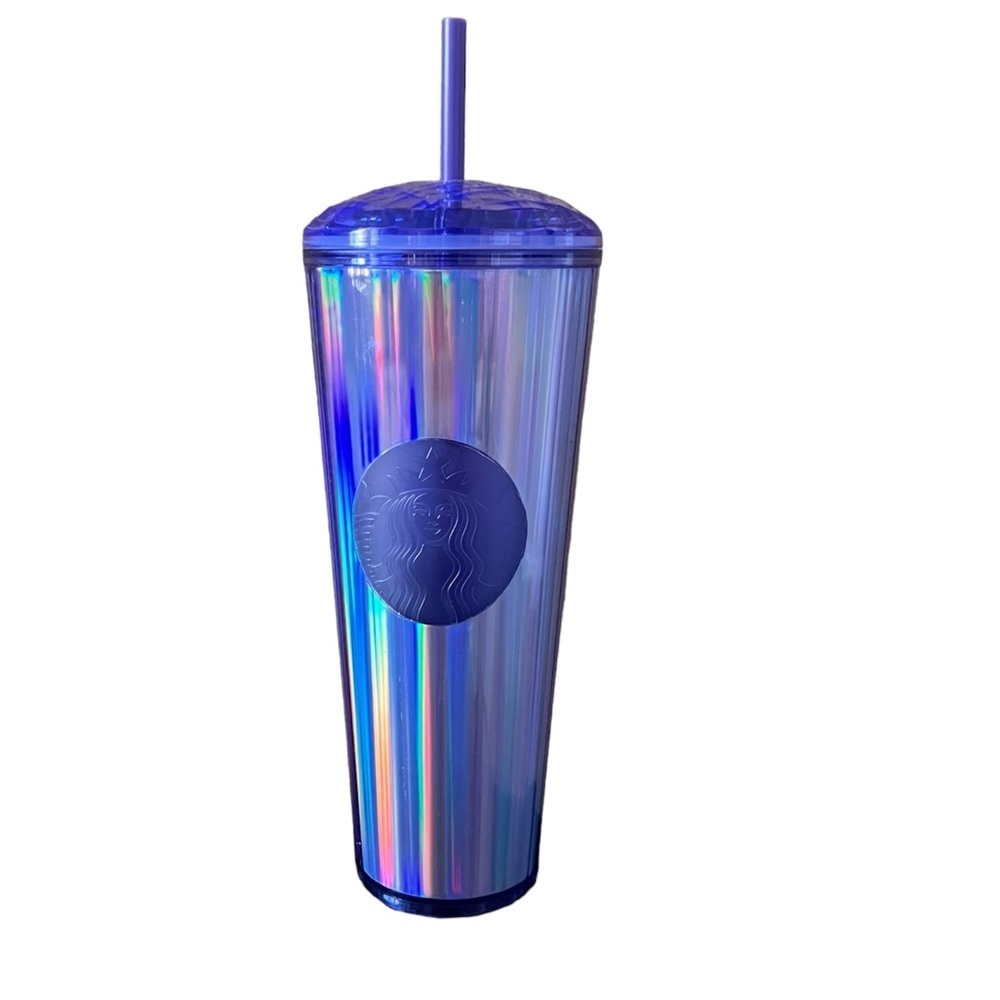 NWT Starbucks periwinkle acrylic kaleidoscope tumbler lid straw 24 oz cold